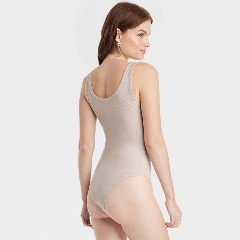 A New Day Double-Scoop Bodysuit Taupe nude lined size S